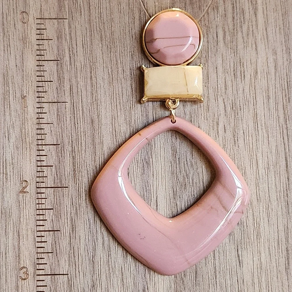 Dusty Rose Marbled Geometric Drop Earrings Gold Tone Statement Dangle Jewelry